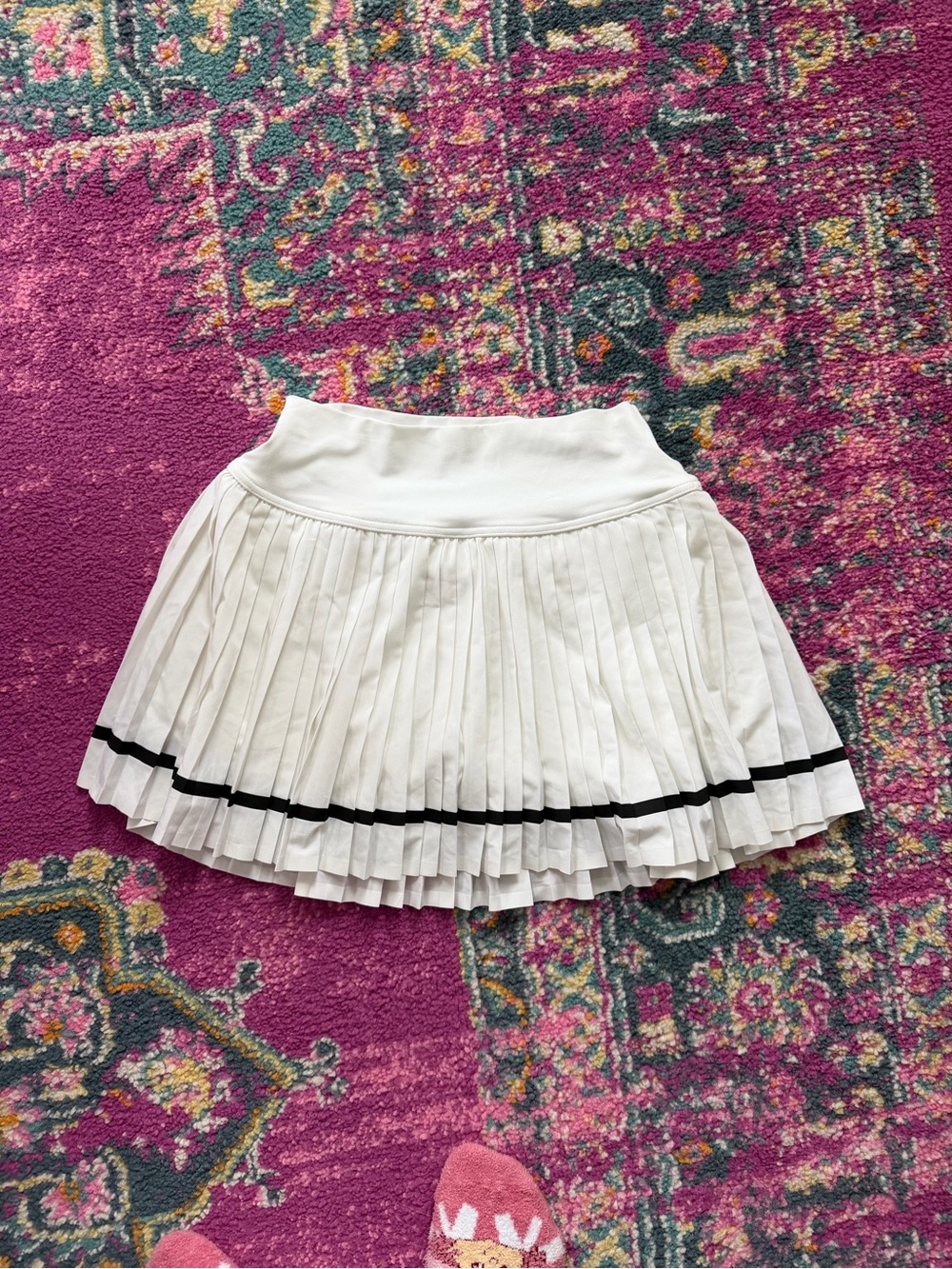 aerie White Pleated Mini Skirt with Black Trim